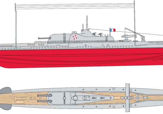 Корабль NMF Surcouf [Submarine] (1934) - чертежи, габариты, рисунки